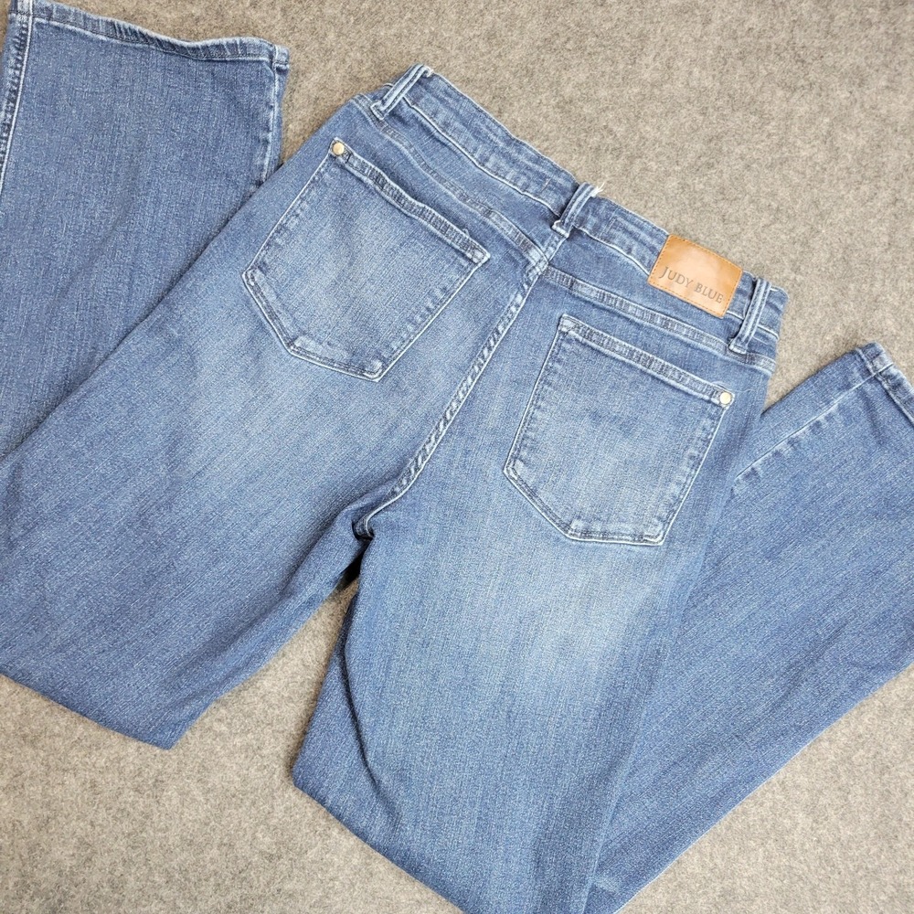 Judy Blue Jeans Womens 11/30 Blue Denim Stretch Whiskered Americana Straight Leg